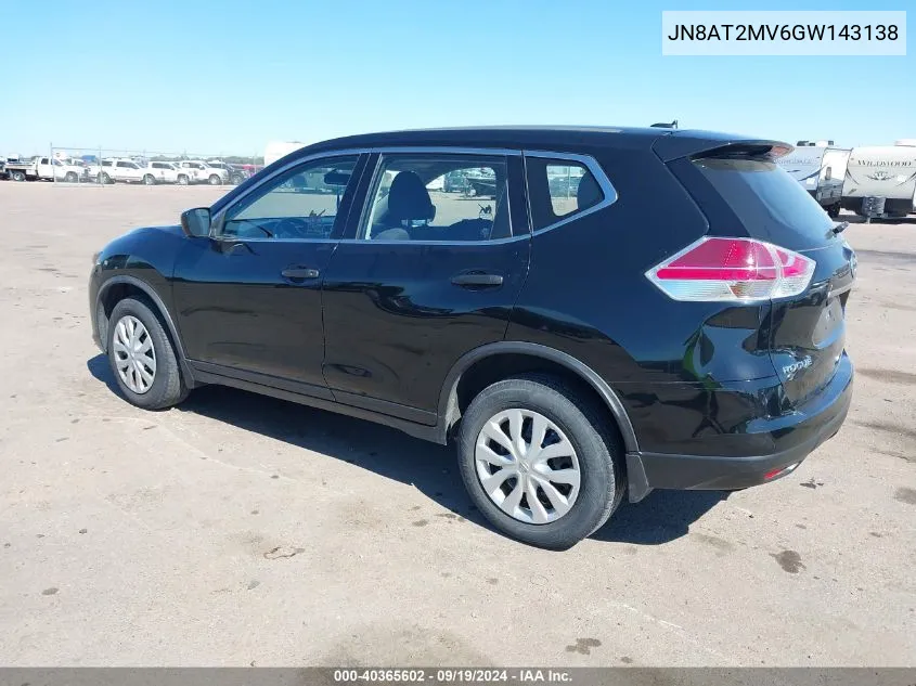 2016 Nissan Rogue S VIN: JN8AT2MV6GW143138 Lot: 40365602