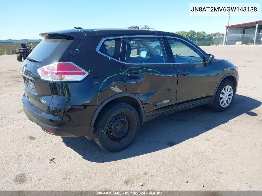 2016 Nissan Rogue S VIN: JN8AT2MV6GW143138 Lot: 40365602