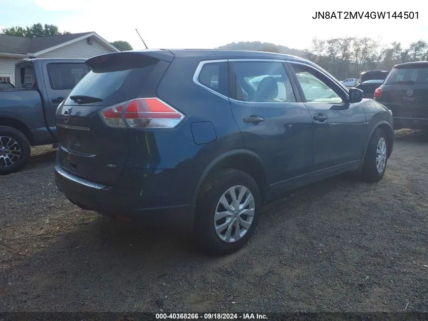 2016 Nissan Rogue S/Sl/Sv VIN: JN8AT2MV4GW144501 Lot: 40368266