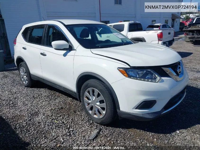 2016 Nissan Rogue S VIN: KNMAT2MVXGP724194 Lot: 40384383