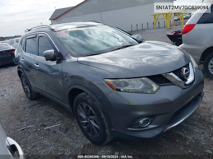 2016 Nissan Rogue Sl VIN: 5N1AT2MV7GC839094 Lot: 40388366