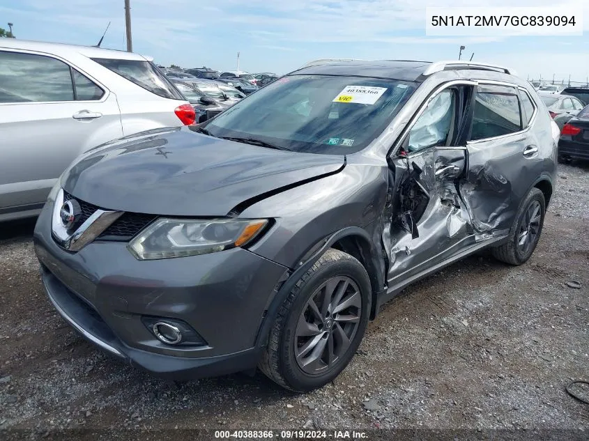 2016 Nissan Rogue Sl VIN: 5N1AT2MV7GC839094 Lot: 40388366