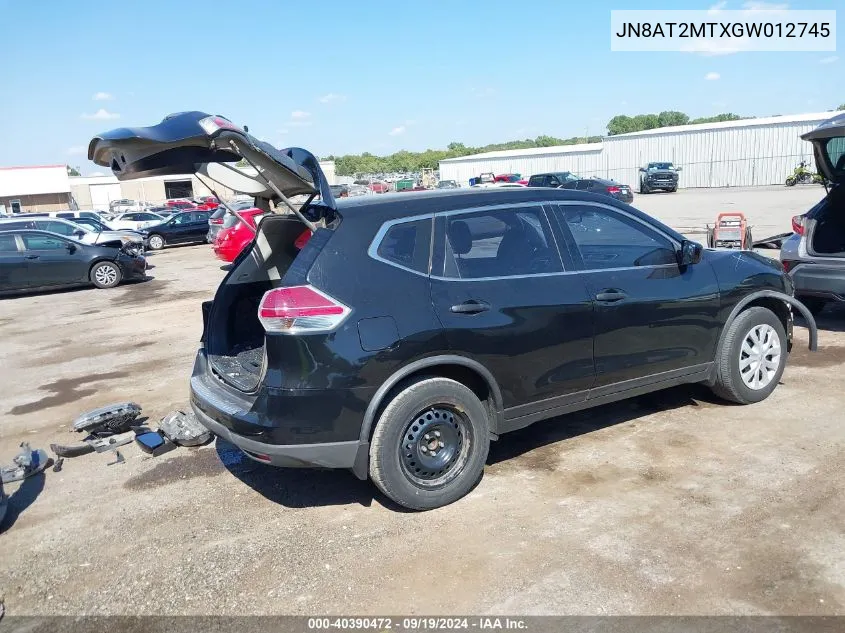 2016 Nissan Rogue S VIN: JN8AT2MTXGW012745 Lot: 40390472