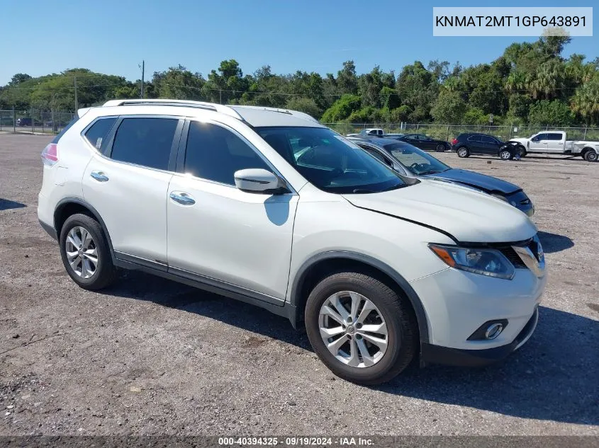 2016 Nissan Rogue Sv VIN: KNMAT2MT1GP643891 Lot: 40394325