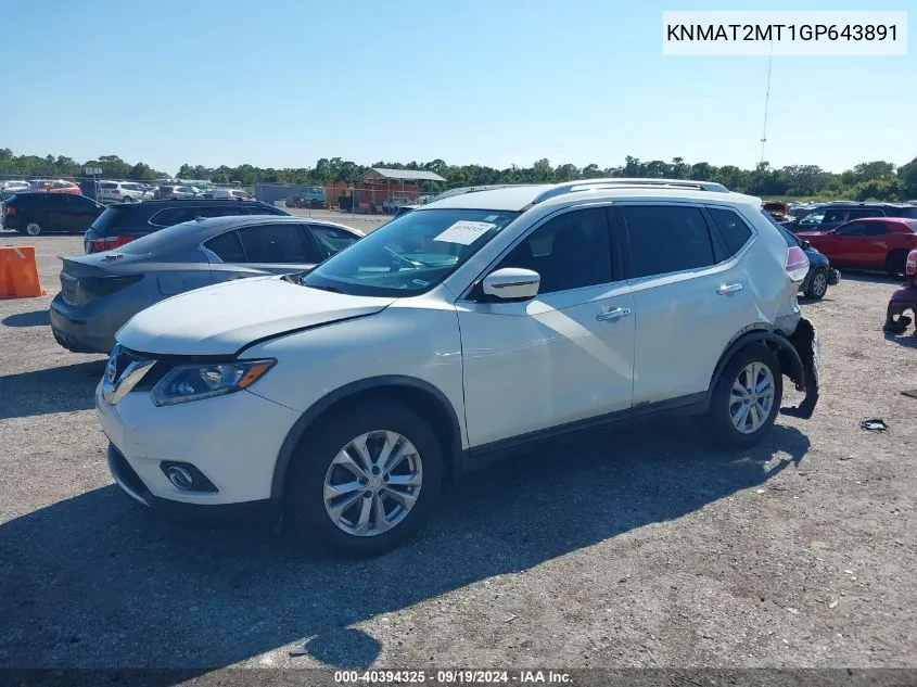 2016 Nissan Rogue Sv VIN: KNMAT2MT1GP643891 Lot: 40394325