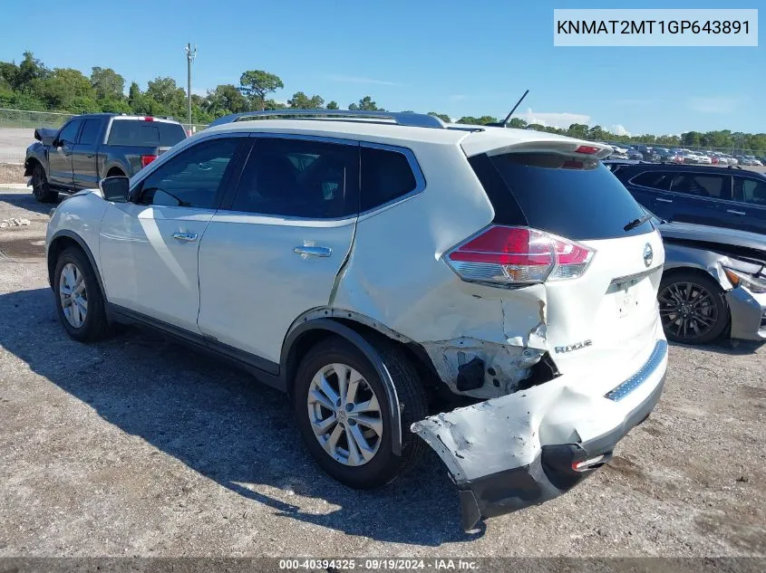 2016 Nissan Rogue Sv VIN: KNMAT2MT1GP643891 Lot: 40394325