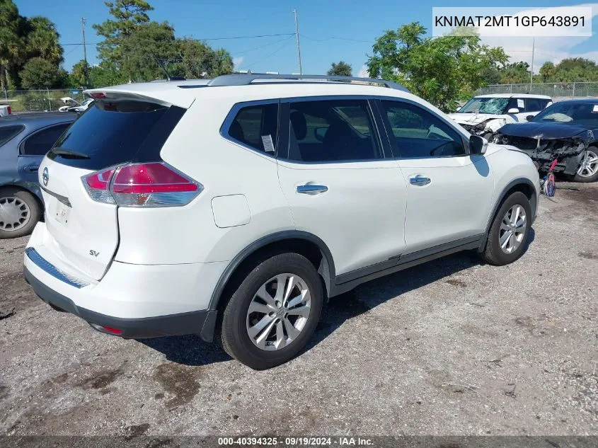 KNMAT2MT1GP643891 2016 Nissan Rogue Sv