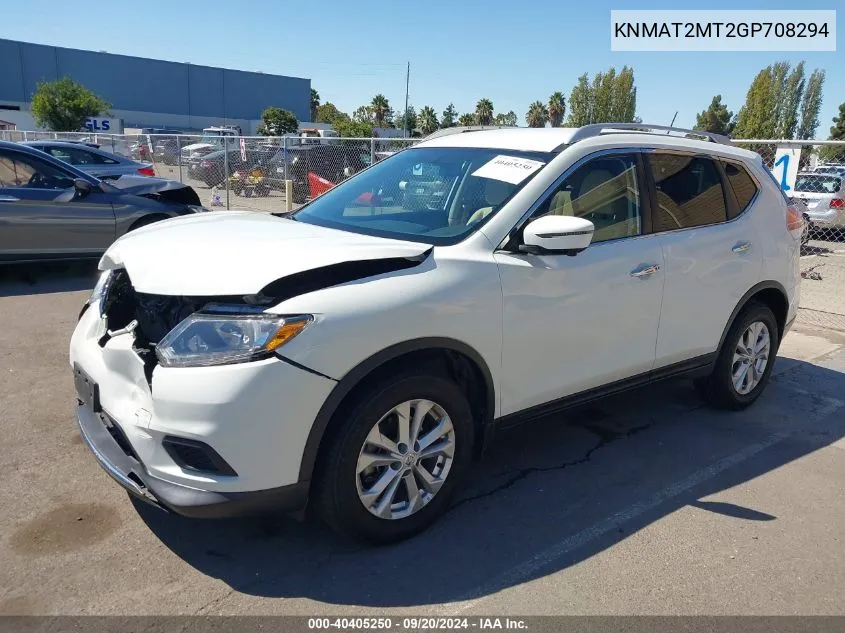 2016 Nissan Rogue Sv VIN: KNMAT2MT2GP708294 Lot: 40405250