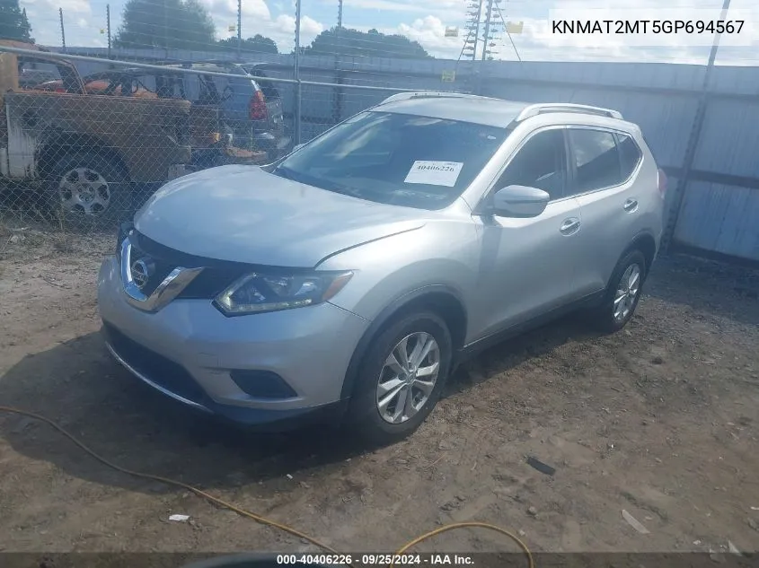 2016 Nissan Rogue Sv VIN: KNMAT2MT5GP694567 Lot: 40406226