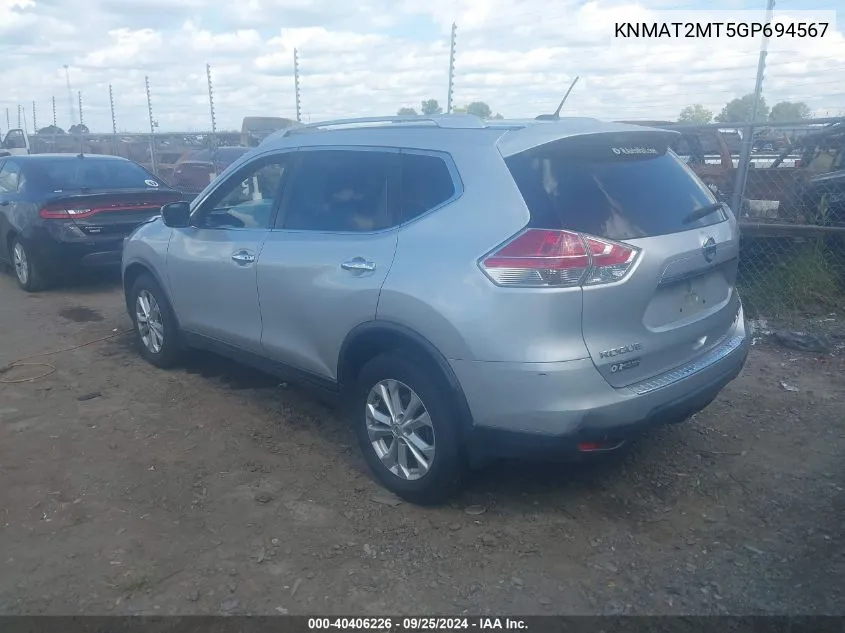 2016 Nissan Rogue Sv VIN: KNMAT2MT5GP694567 Lot: 40406226