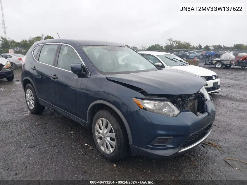 2016 Nissan Rogue S VIN: JN8AT2MV3GW137622 Lot: 40413284