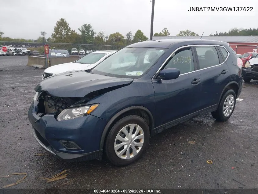 2016 Nissan Rogue S VIN: JN8AT2MV3GW137622 Lot: 40413284