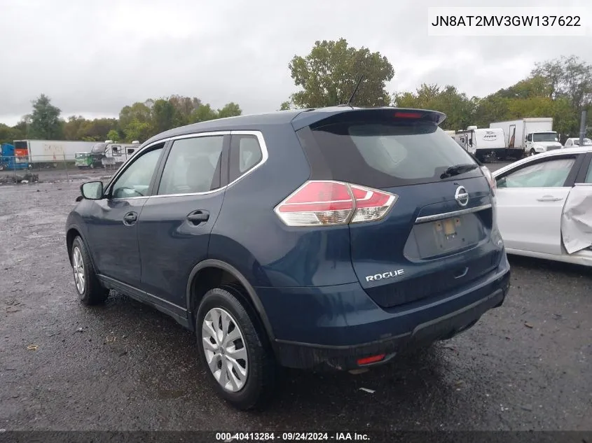 2016 Nissan Rogue S VIN: JN8AT2MV3GW137622 Lot: 40413284