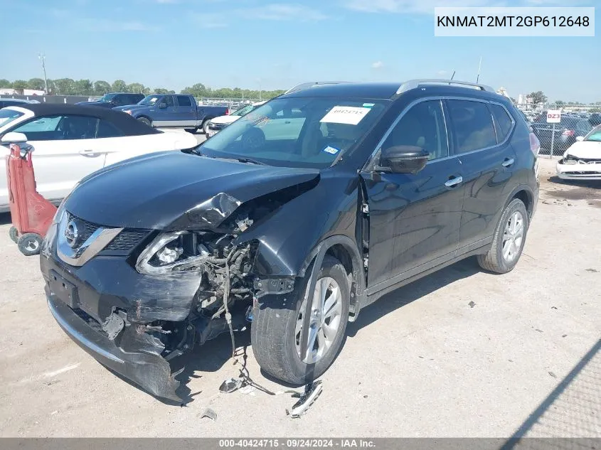 2016 Nissan Rogue S/Sl/Sv VIN: KNMAT2MT2GP612648 Lot: 40424715