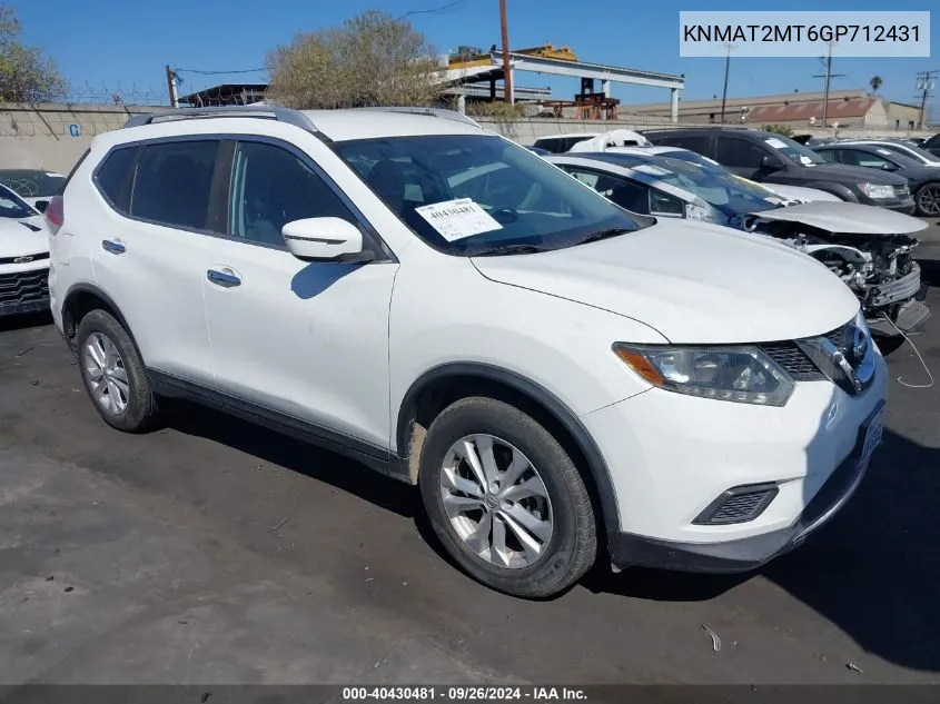 2016 Nissan Rogue S/Sl/Sv VIN: KNMAT2MT6GP712431 Lot: 40430481