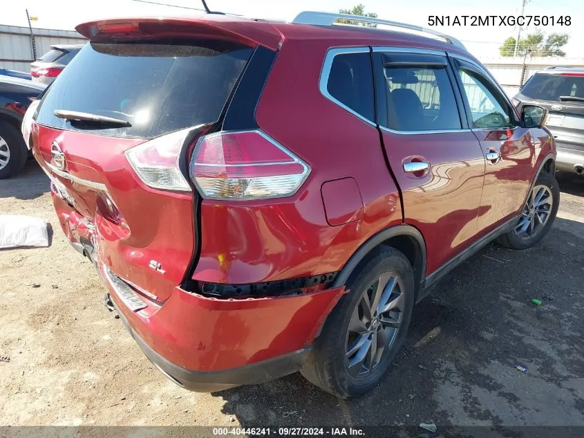 2016 Nissan Rogue Sl VIN: 5N1AT2MTXGC750148 Lot: 40446241