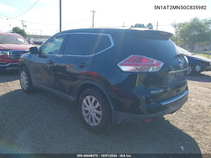 2016 Nissan Rogue S/Sl/Sv VIN: 5N1AT2MN5GC835982 Lot: 40446475