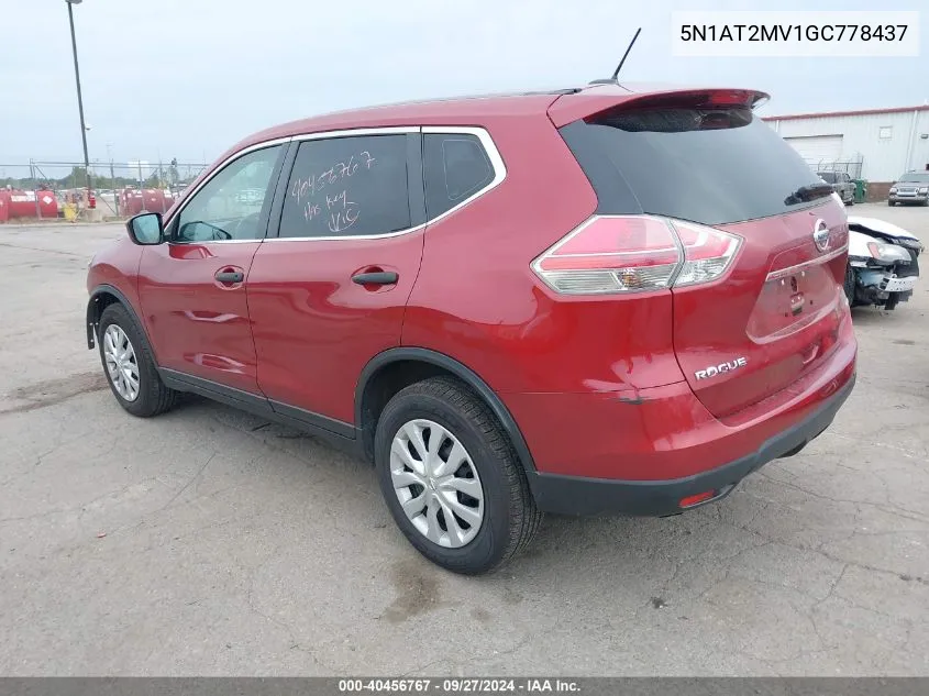 2016 Nissan Rogue S/Sl/Sv VIN: 5N1AT2MV1GC778437 Lot: 40456767