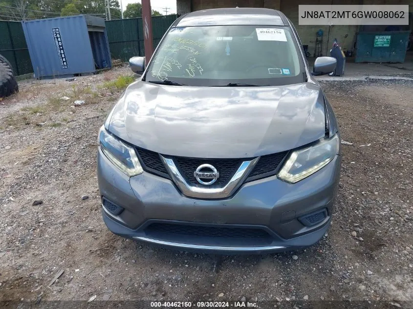 2016 Nissan Rogue S/Sl/Sv VIN: JN8AT2MT6GW008062 Lot: 40462150