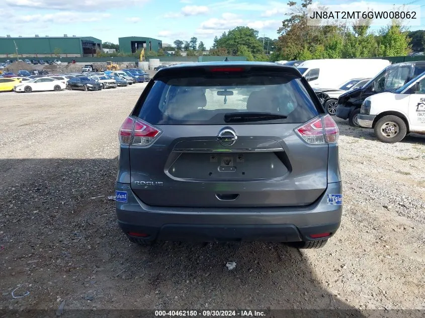 2016 Nissan Rogue S/Sl/Sv VIN: JN8AT2MT6GW008062 Lot: 40462150