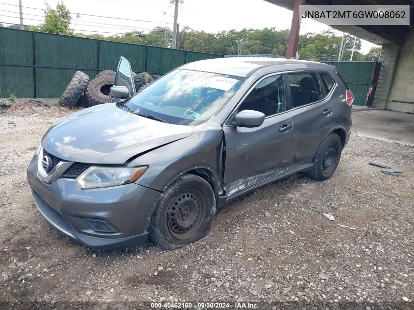 2016 Nissan Rogue S/Sl/Sv VIN: JN8AT2MT6GW008062 Lot: 40462150