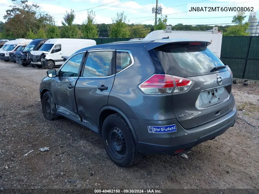 2016 Nissan Rogue S/Sl/Sv VIN: JN8AT2MT6GW008062 Lot: 40462150