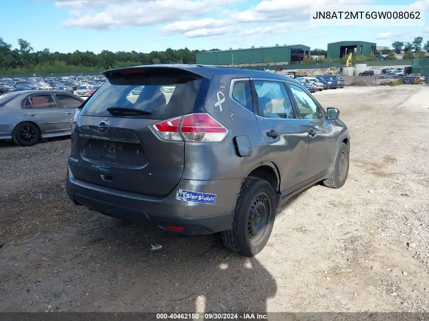 2016 Nissan Rogue S/Sl/Sv VIN: JN8AT2MT6GW008062 Lot: 40462150