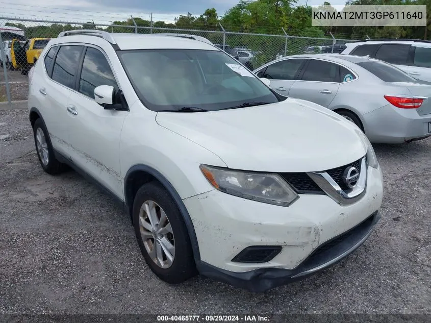 2016 Nissan Rogue S/Sl/Sv VIN: KNMAT2MT3GP611640 Lot: 40465777