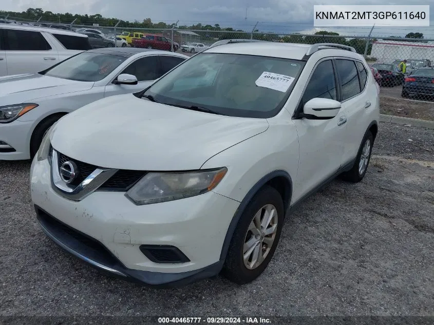 2016 Nissan Rogue S/Sl/Sv VIN: KNMAT2MT3GP611640 Lot: 40465777