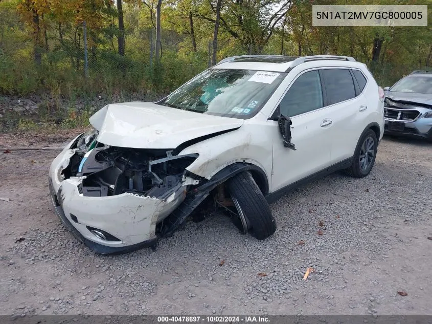 2016 Nissan Rogue Sl VIN: 5N1AT2MV7GC800005 Lot: 40478697