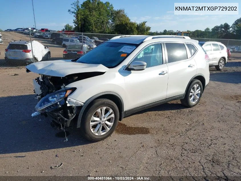 2016 Nissan Rogue Sv VIN: KNMAT2MTXGP729202 Lot: 40481064