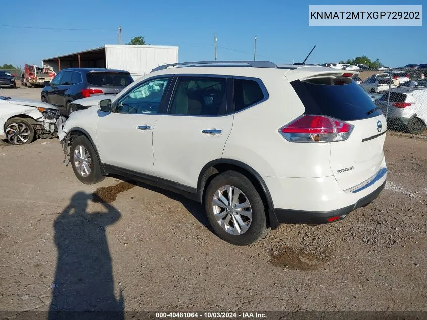 2016 Nissan Rogue Sv VIN: KNMAT2MTXGP729202 Lot: 40481064