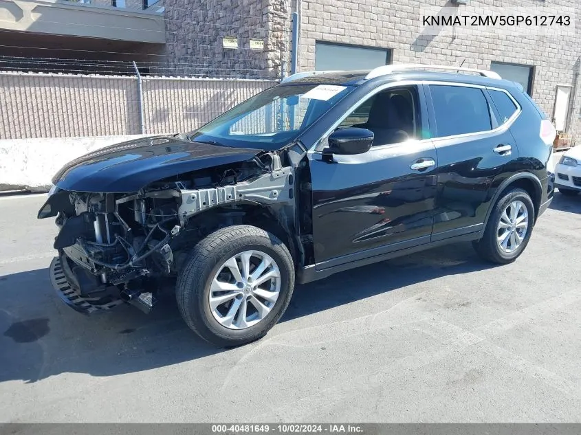 KNMAT2MV5GP612743 2016 Nissan Rogue Sv