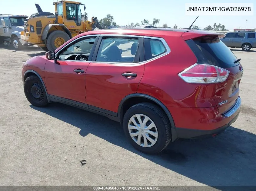 2016 Nissan Rogue S VIN: JN8AT2MT4GW026978 Lot: 40485048