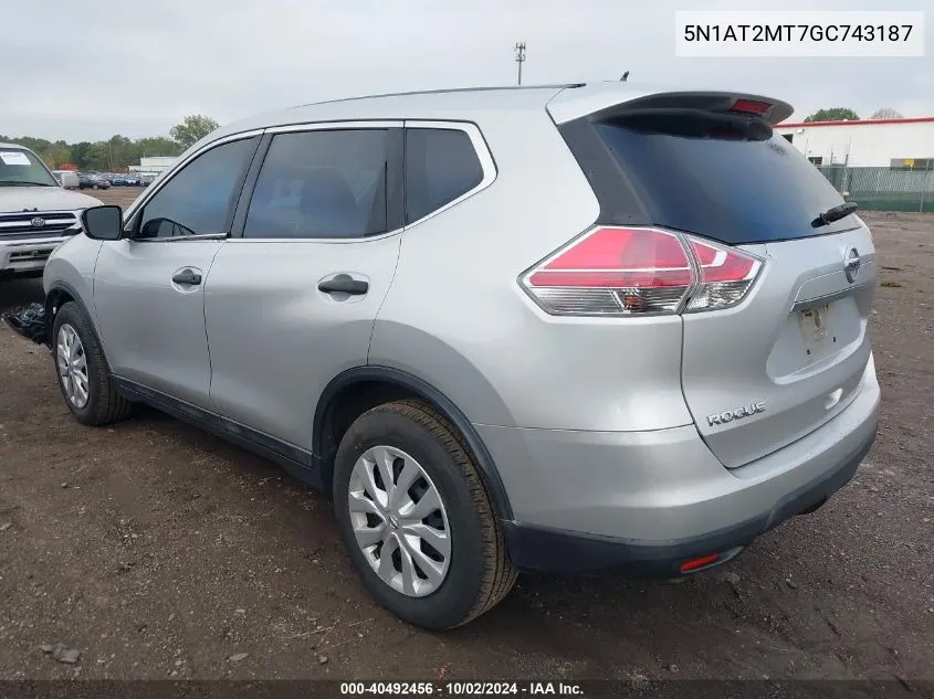 2016 Nissan Rogue S/Sl/Sv VIN: 5N1AT2MT7GC743187 Lot: 40492456