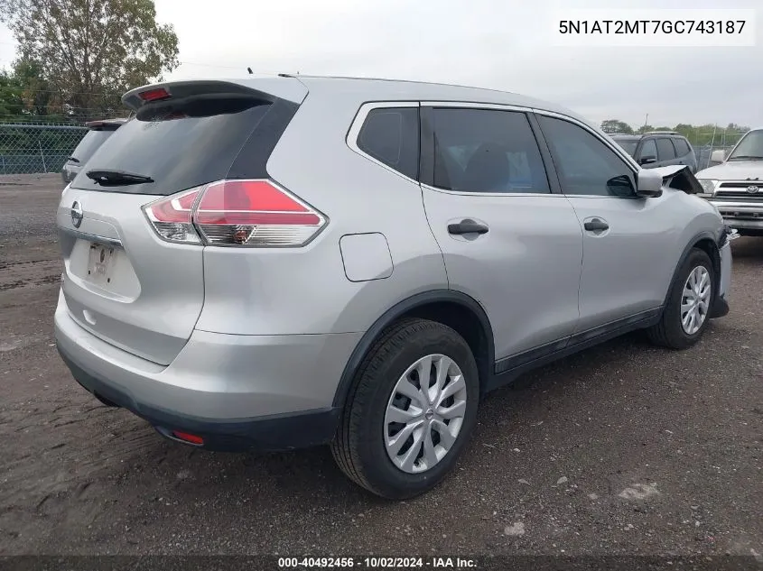 2016 Nissan Rogue S/Sl/Sv VIN: 5N1AT2MT7GC743187 Lot: 40492456