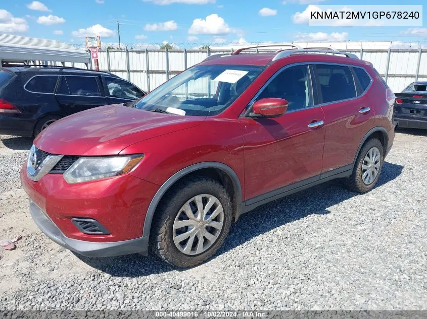 2016 Nissan Rogue S VIN: KNMAT2MV1GP678240 Lot: 40499016