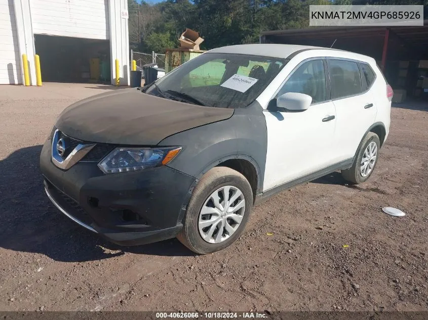 2016 Nissan Rogue S/Sl/Sv VIN: KNMAT2MV4GP685926 Lot: 40626066