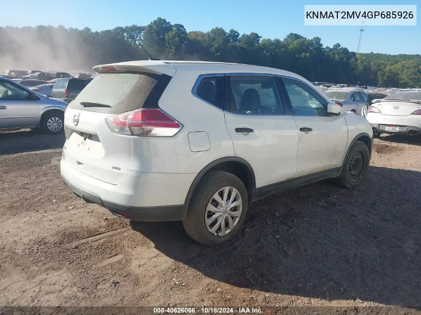 KNMAT2MV4GP685926 2016 Nissan Rogue S/Sl/Sv