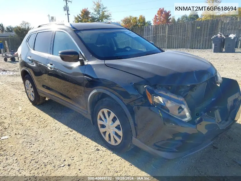 2016 Nissan Rogue S VIN: KNMAT2MT6GP618694 Lot: 40669702