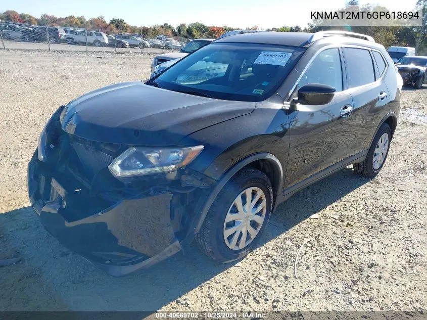 2016 Nissan Rogue S VIN: KNMAT2MT6GP618694 Lot: 40669702