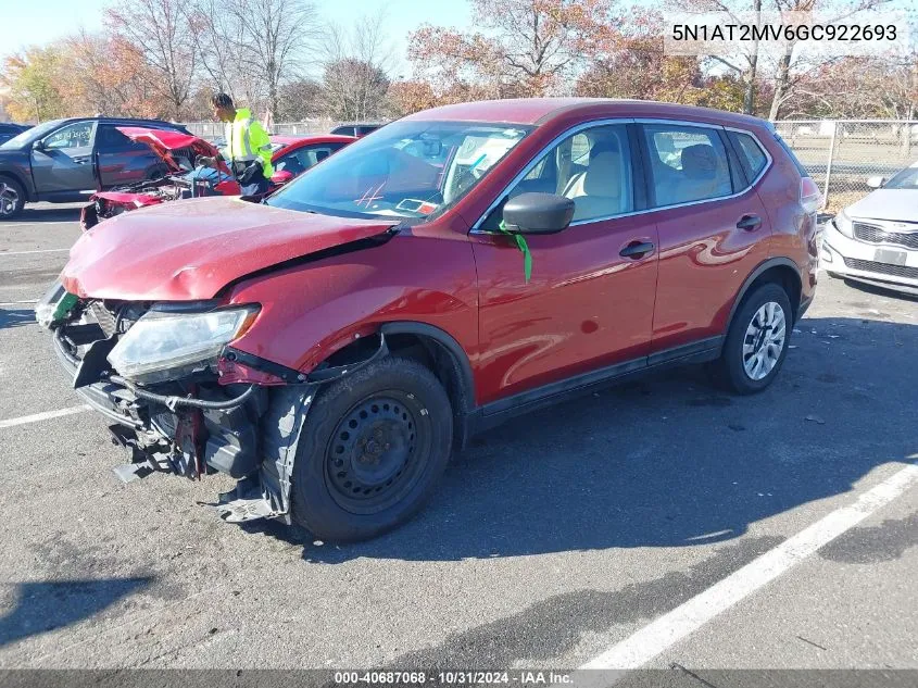 2016 Nissan Rogue S VIN: 5N1AT2MV6GC922693 Lot: 40687068