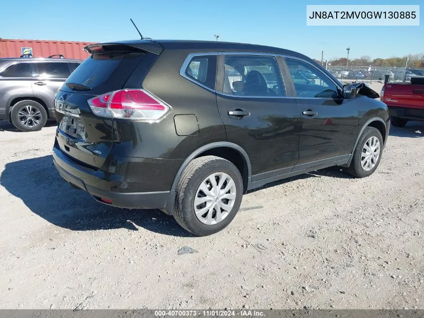 2016 Nissan Rogue S VIN: JN8AT2MV0GW130885 Lot: 40700373