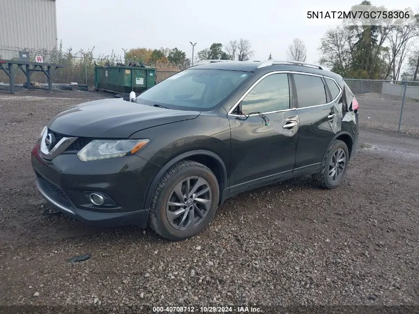 2016 Nissan Rogue Sl VIN: 5N1AT2MV7GC758306 Lot: 40708712