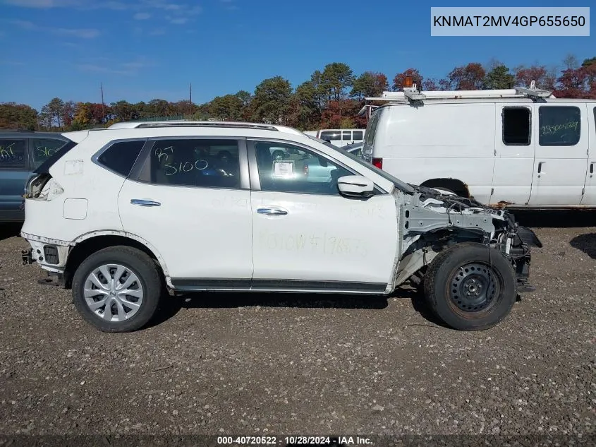 2016 Nissan Rogue S VIN: KNMAT2MV4GP655650 Lot: 40720522