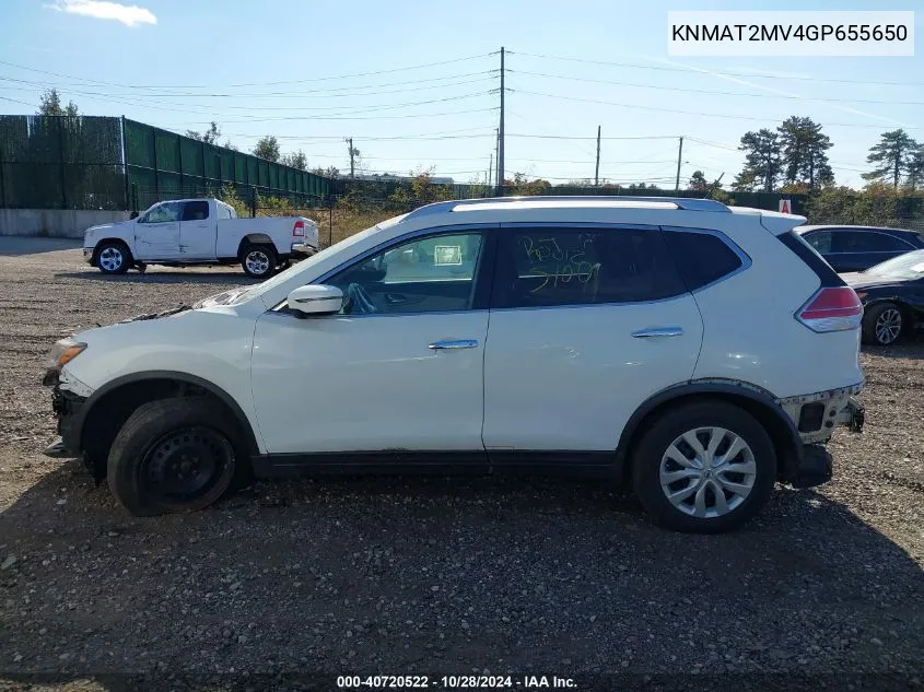 2016 Nissan Rogue S VIN: KNMAT2MV4GP655650 Lot: 40720522