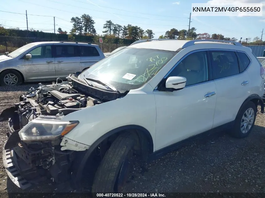 2016 Nissan Rogue S VIN: KNMAT2MV4GP655650 Lot: 40720522