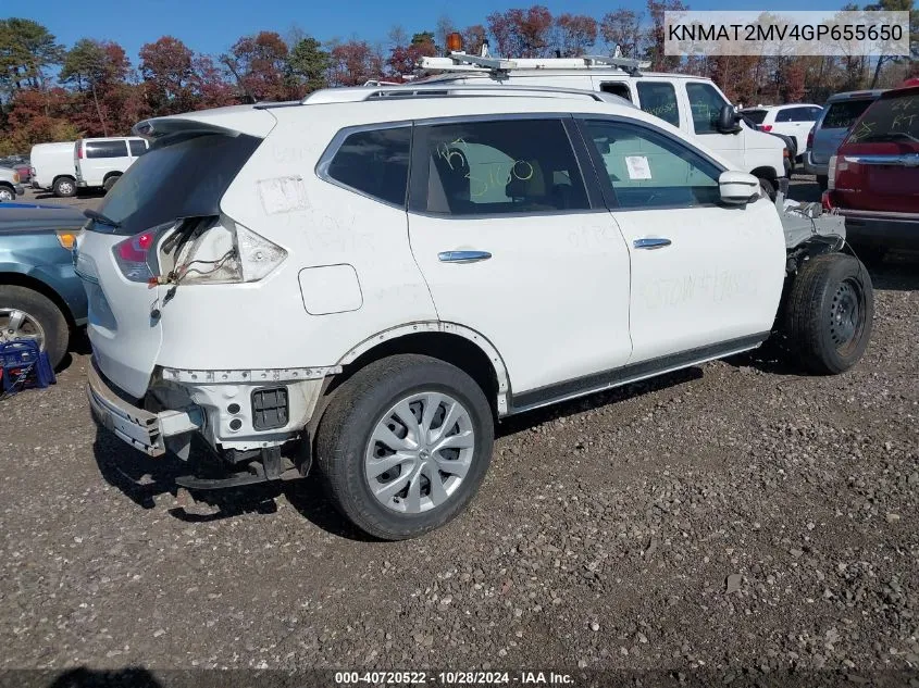 2016 Nissan Rogue S VIN: KNMAT2MV4GP655650 Lot: 40720522