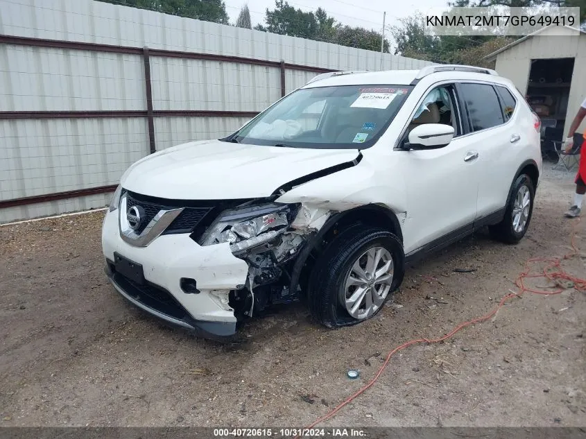 2016 Nissan Rogue Sv VIN: KNMAT2MT7GP649419 Lot: 40720615