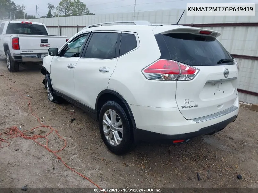 2016 Nissan Rogue Sv VIN: KNMAT2MT7GP649419 Lot: 40720615